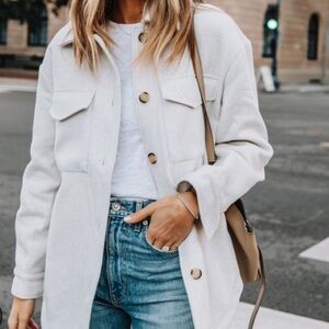 Shacket Shirt Jacket Wool Blend Cream Color Mid Weight